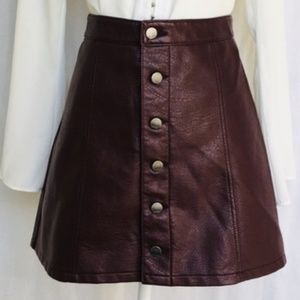 Express Maroon/Burgundy Button Front Leather Skirt
